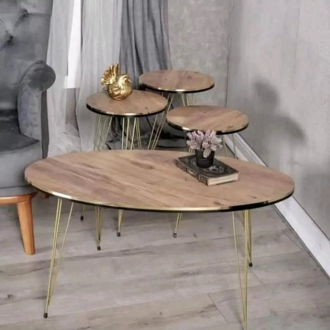 Golden Trim Woodgrain Table Set
